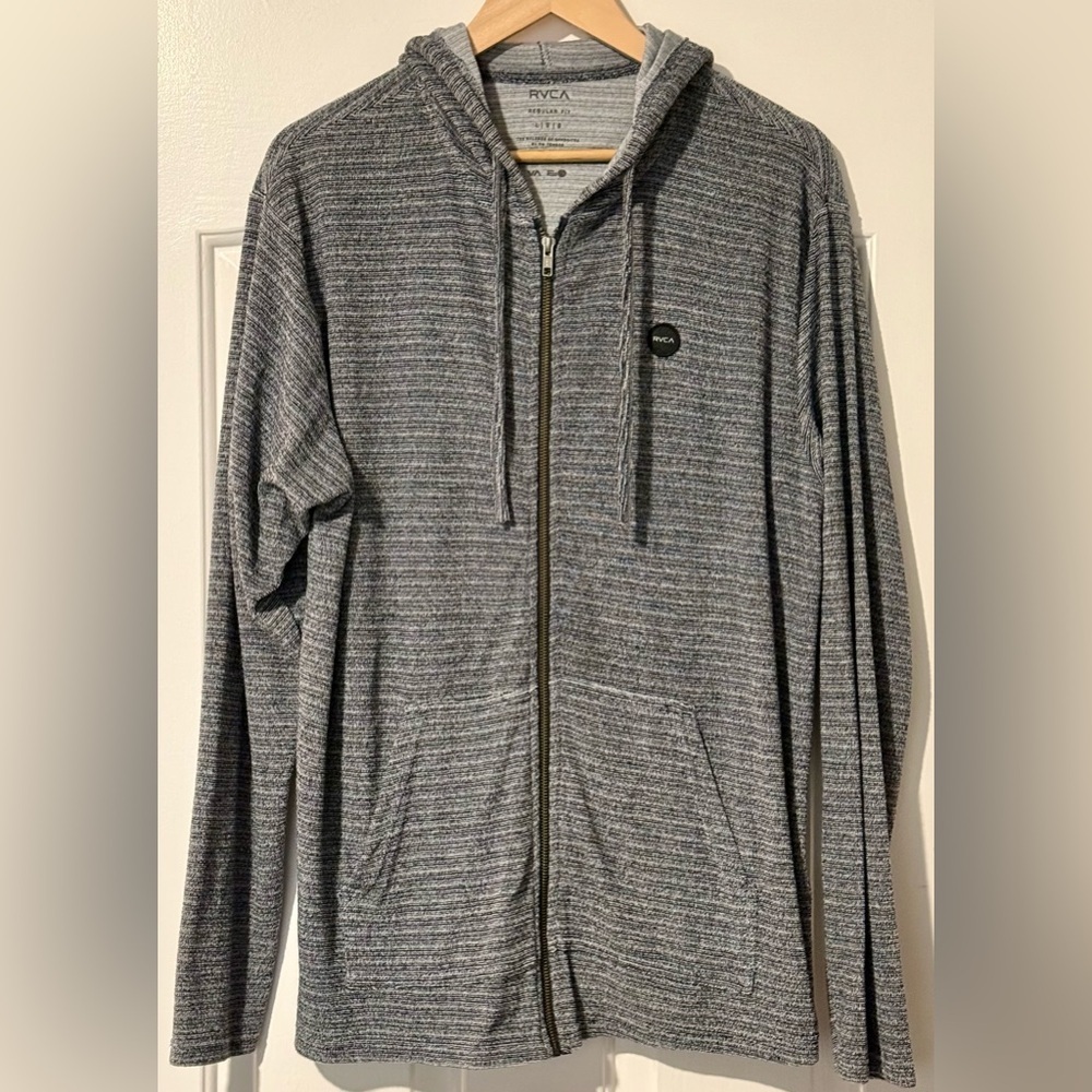 EUC‼️RVCA Heather Gray Full-Zip Hoodie –Lightweight Knit Sweatshirt Men’s Size L